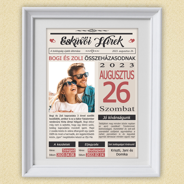 Újság – Esküvői hírek – Nászajándék (esküvői átadásra) Családi emlék Újság – Esküvői hírek – Nászajándék (esküvői átadásra) családi emlék